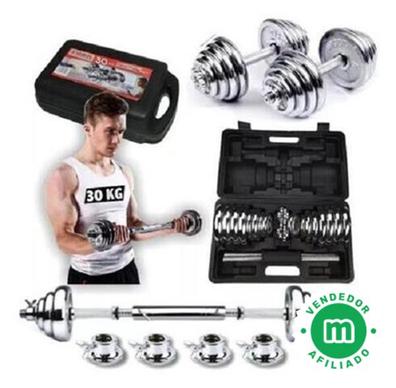 Mancuerna metálicas cromadas ajustables de 10 Kg. Juego mancuernas,  mancuernas con maletin. Kit de musculacion para el hogar