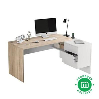 Mesa consola escritorio extensible blanco brillo y roble canadian para  estudio, oficina o habitación