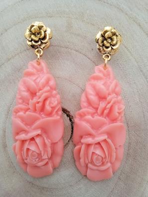 Pendientes Flamenca Dorados Flor Roja Vino - Pendientes de Moda