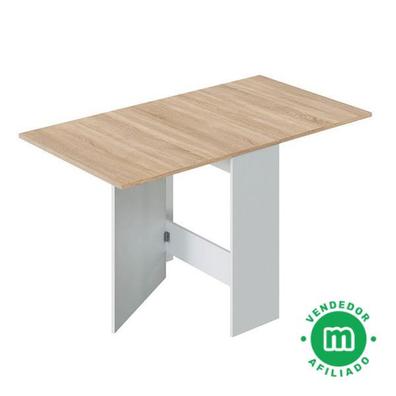 Mueble estantería multifunción mesa abatible en blanco y roble DARCY