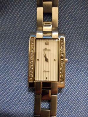 Reloj Lotus hombre correa acero plateado y chapado dorado caja acero esfera  rectangular blanca 5 ATM Water Resist