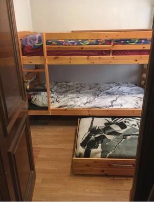  Estructura de cama doble de madera maciza con cama nido  extraíble, moderna litera con escalera y barrera de seguridad para niños,  adolescentes y adultos, se puede convertir en 2 camas, no