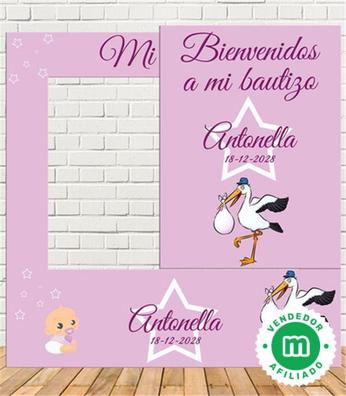 Photocall comunión niña rosa + Atrezos personalizado con tu foto, nombre y  fecha
