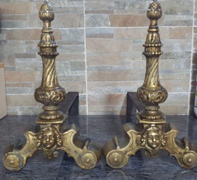 morillos y salvachispas chimenea bronce - Compra venta en todocoleccion