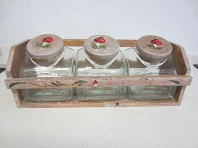 4 Tarros De Cristal Apilables Con Tapa De Madera Vidrio Five Transparente