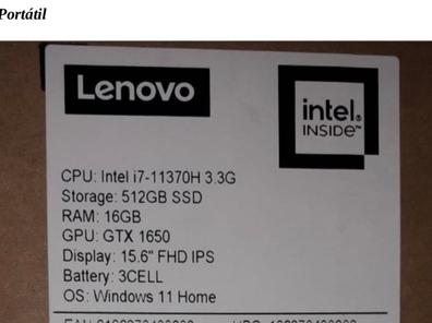 Ordenador Portátil Portátil Lenovo I7-11370H 3.3G 512SSD 16GB GTX1650 15.6  FHDIPS (nuevo)