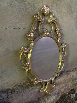 Espejo de pared antiguo para tocador, espejo redondo vintage de estilo  barroco, tallado a mano, espejo colgante para decoración del hogar para  baño