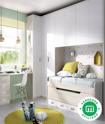 Dormitorio juvenil con cama nido de 2 cajones, armario de rincón y