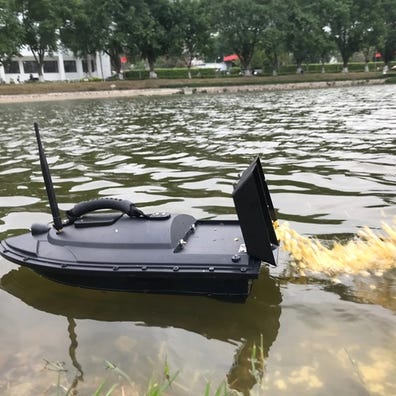 Barco Cebador Pesca Barco De Cebo para Pesca Barco De Señuelo Teledirigido De 500 Metros Mango Plegable,Capacidad 1,5 kg,Adecuado para Lago, Río, Mar,( Barco De Camuflaje Barco