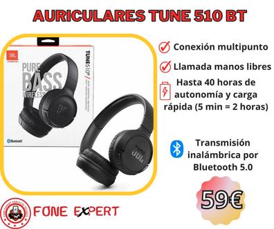 Auriculares inalámbricos  JBL Tune 510BT, De Diadema, Bluetooth, Hasta 40  horas, Conexión Multipunto, Negro