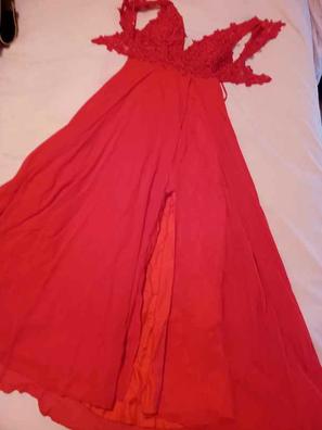 Falda larga de fiesta rojo intenso con abertura