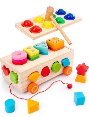 Juguete de madera para clasificar formas y colores con caja de  almacenamiento, 25 bloques geométricos no tóxicos, juguete Montessori,  juguete