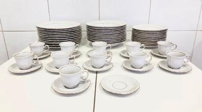 Set de 6 platos llanos de porcelana blanca con doble filo de oro, Bremen