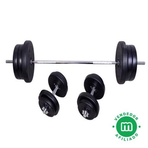 Set Pesas Discos Barra Mancuernas Kit Barra Olimpica Negro